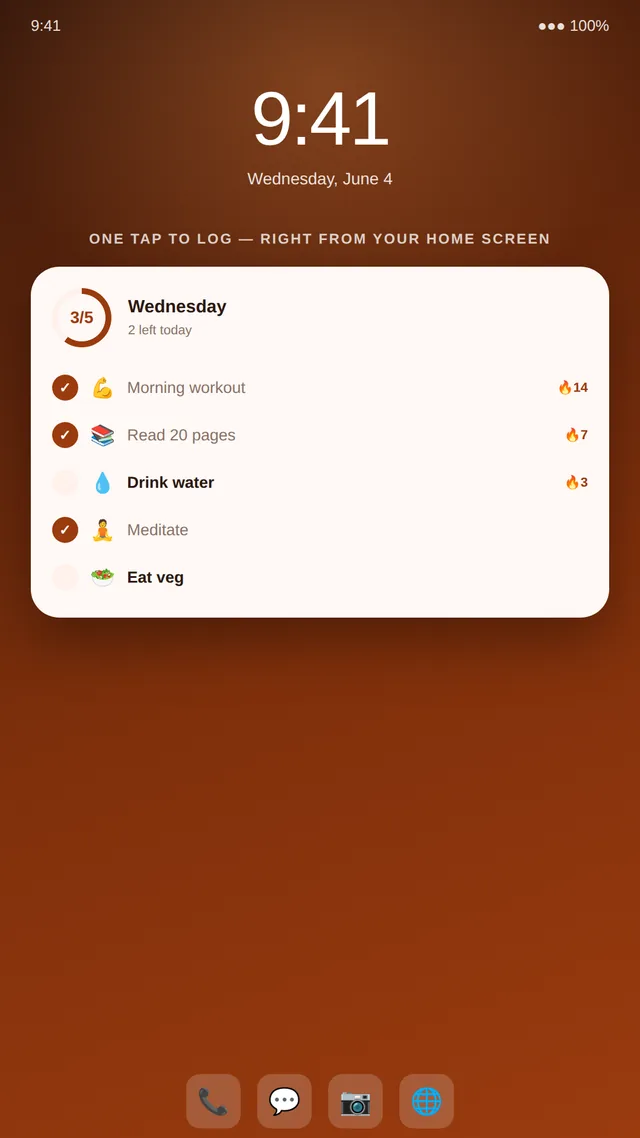 Streakly home-screen widget on Android listing habits
